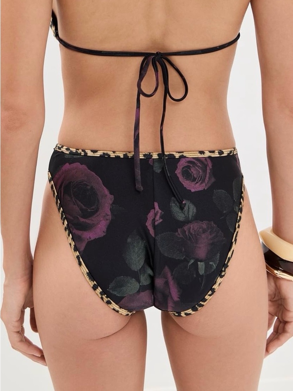 Good American Reversible Floral Black & Plum Bikini Bottom, size Large